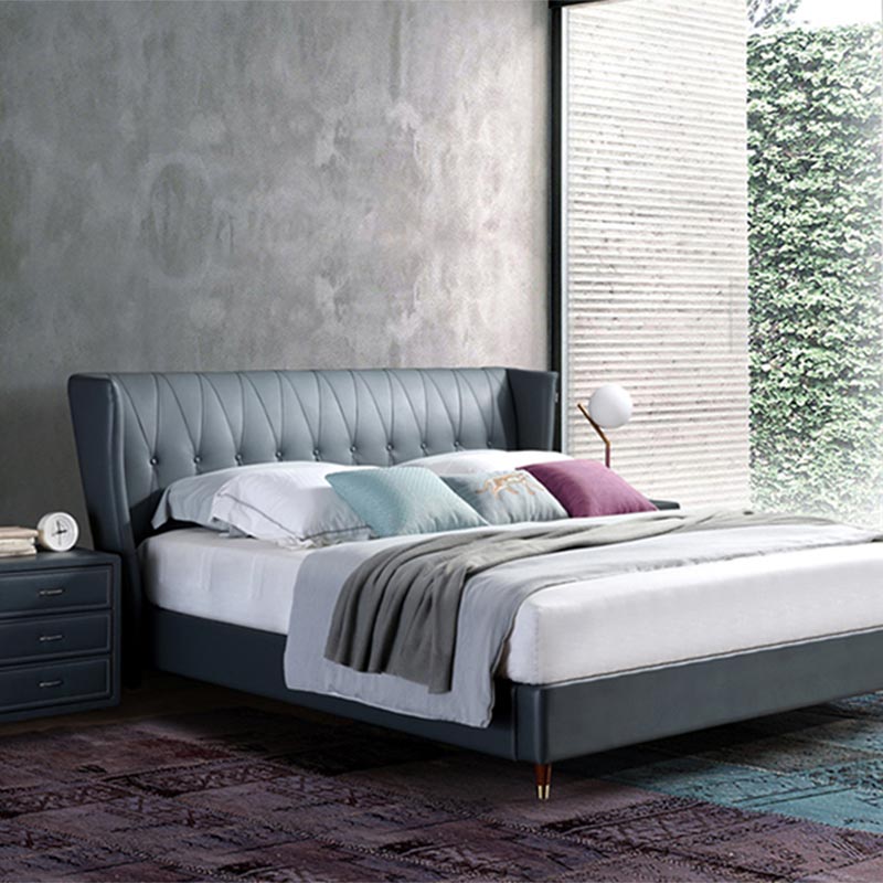 مکمل چمڑے سے لپٹا ٹھوس لکڑی کا بستر